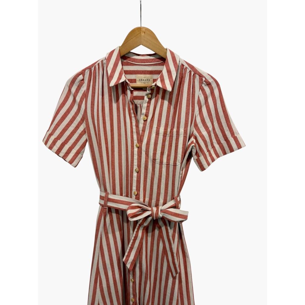 Sezane Alexandrie Dress Red White Stripe Tie Waist Shirt Dress EU 36 US 4 - Picture 4 of 8